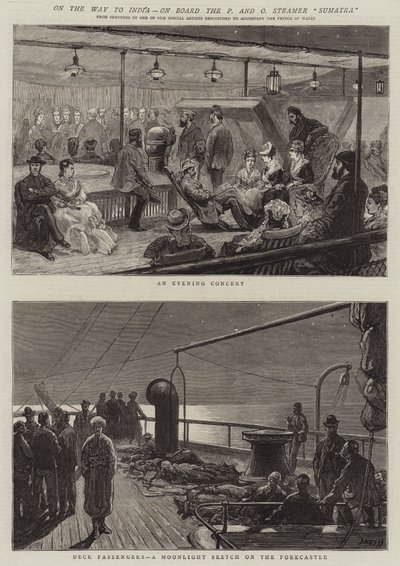 Op weg naar India, aan boord van de P en O stoomboot Sumatra door Joseph Nash